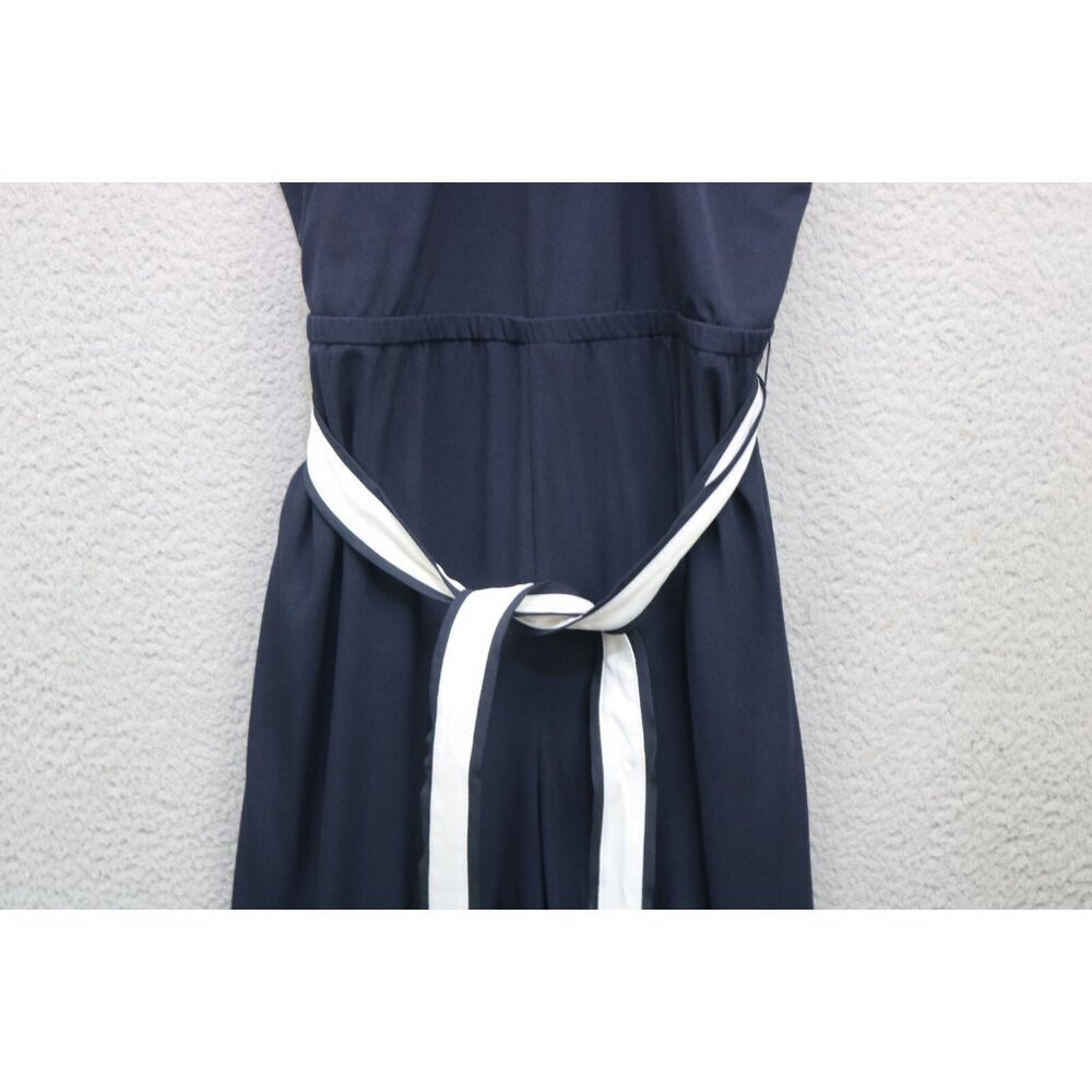 Ann Taylor Navy/White Jumpsuit-Size 6-Strappy-Nautical-Stretchy-Back Zip - Picture 3 of 11